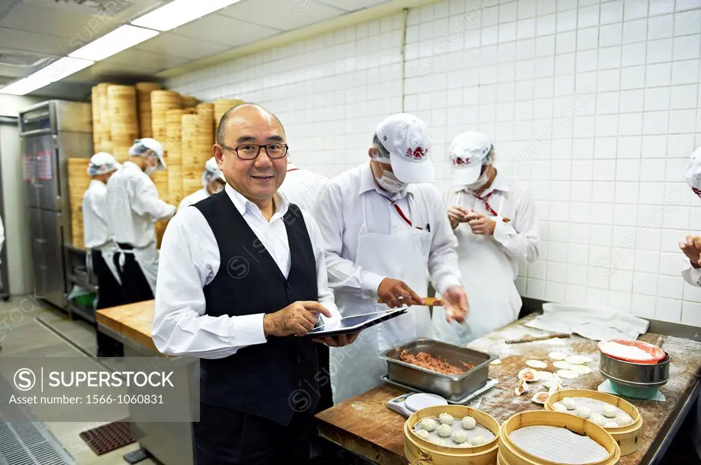 Owner Warren Yang in the kitchen of the world famous Din Tai Fung Restaurant in Taipei, Taiwan