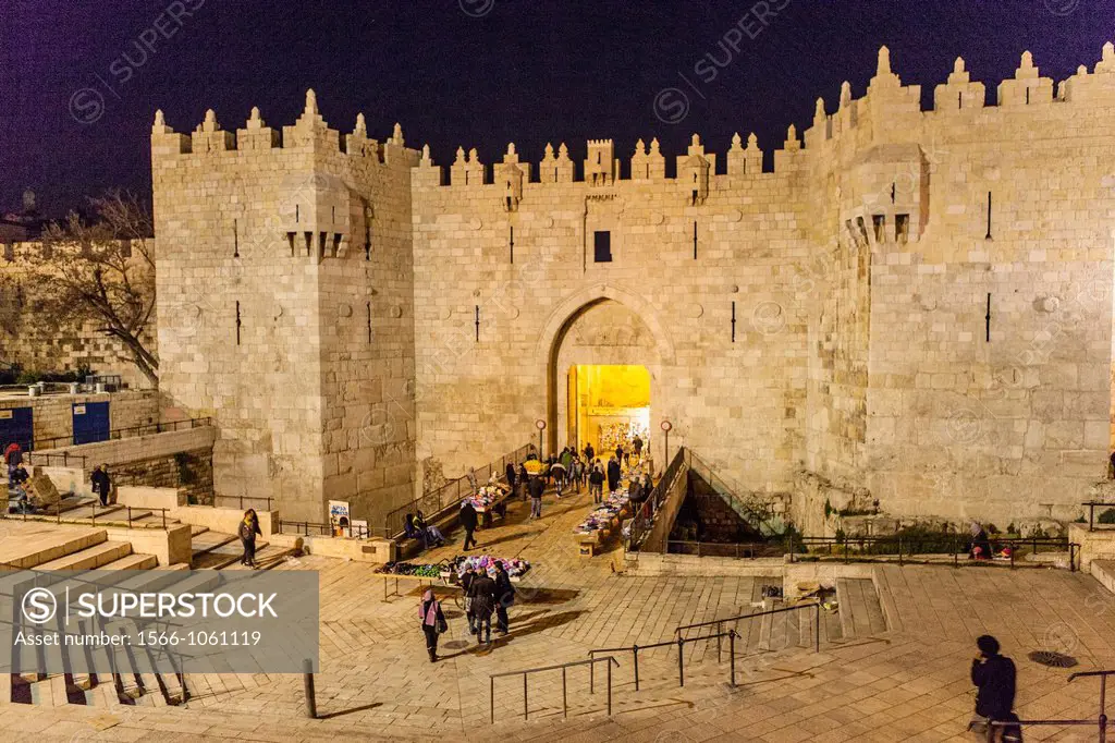 Damascus Gate located in the Jerusalem´s Old City Wall where the in past times a highway began toward Damascus, Syria 