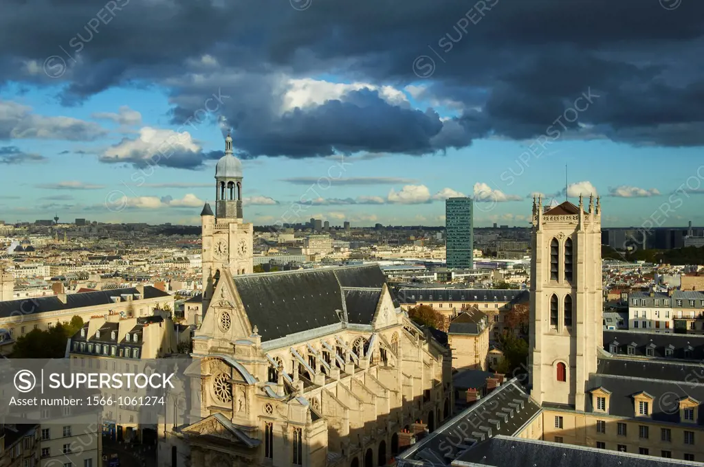 France, Paris, Quartier Latin, Clovis Tower of Henri 4 school and Saint Etienne du Mont Church