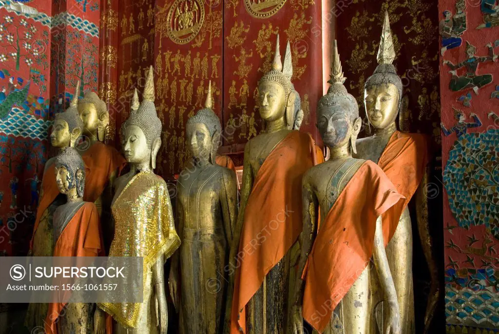 Buddha statues in the Funerary Carriage Hall, Wat Xieng Thong, Luang Prabang, Laos