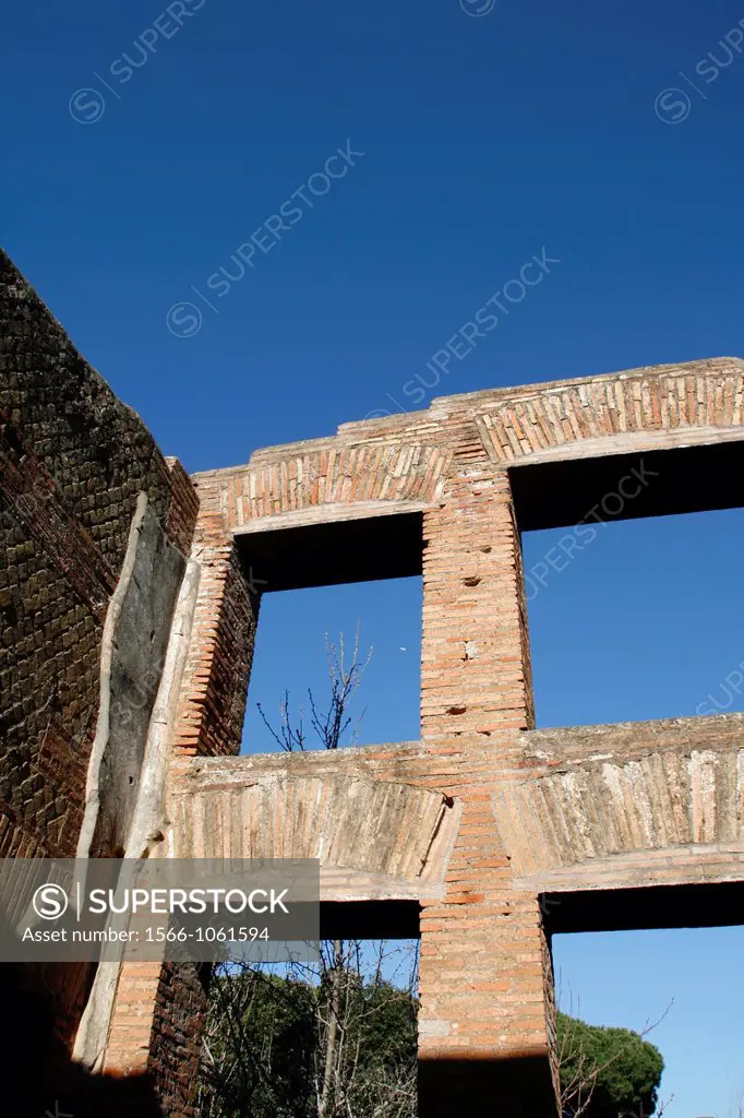 roman ruins in the ancient town of ostia antica, italy