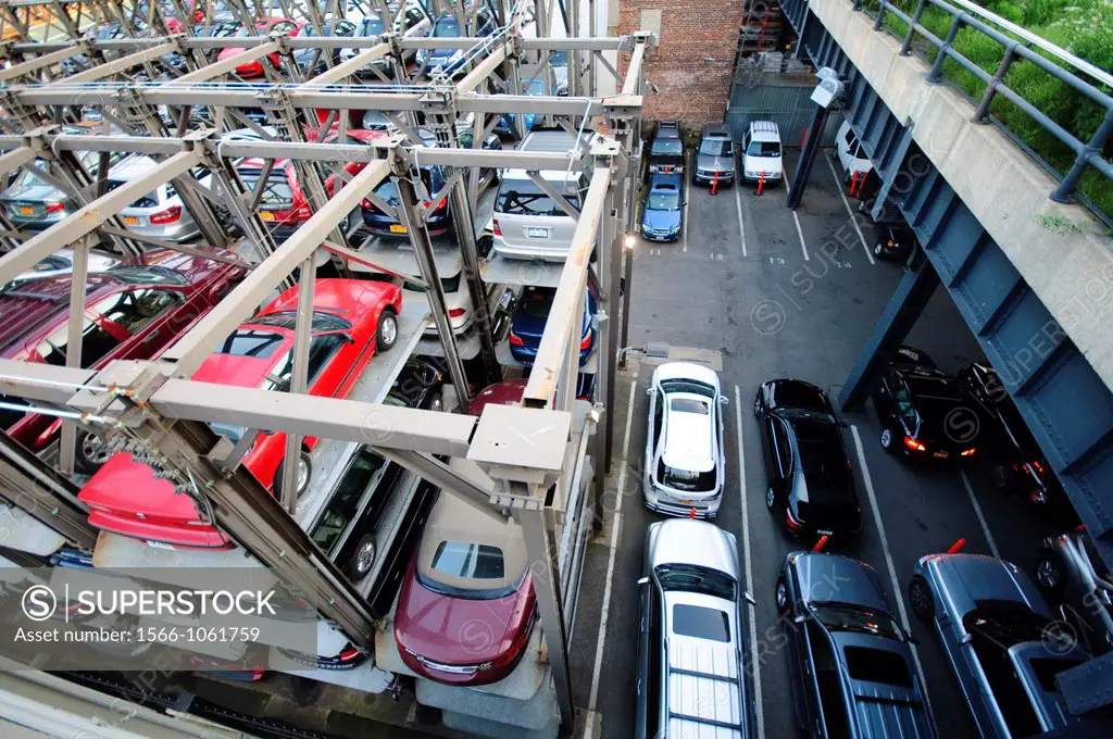 USA, New York, New York City, Manhattan, West Side, Chelsea, Vertical Parking Spaces