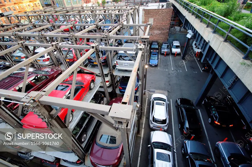 USA, New York, New York City, Manhattan, West Side, Chelsea, Vertical Parking Spaces