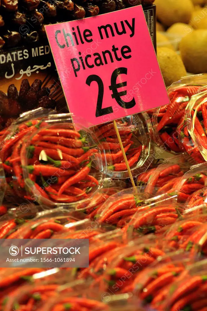 Hot pepper  La Boqueria market  Barcelona  Catalonia  Spain