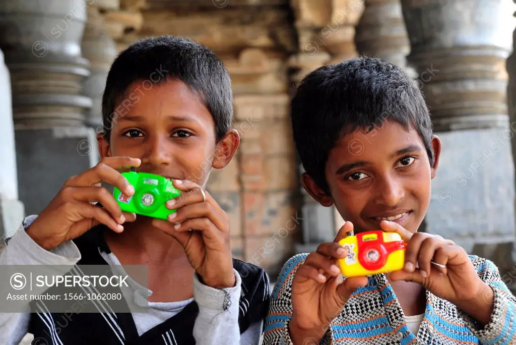 Two boys in Belur,Karnataka,South India,India,Asia