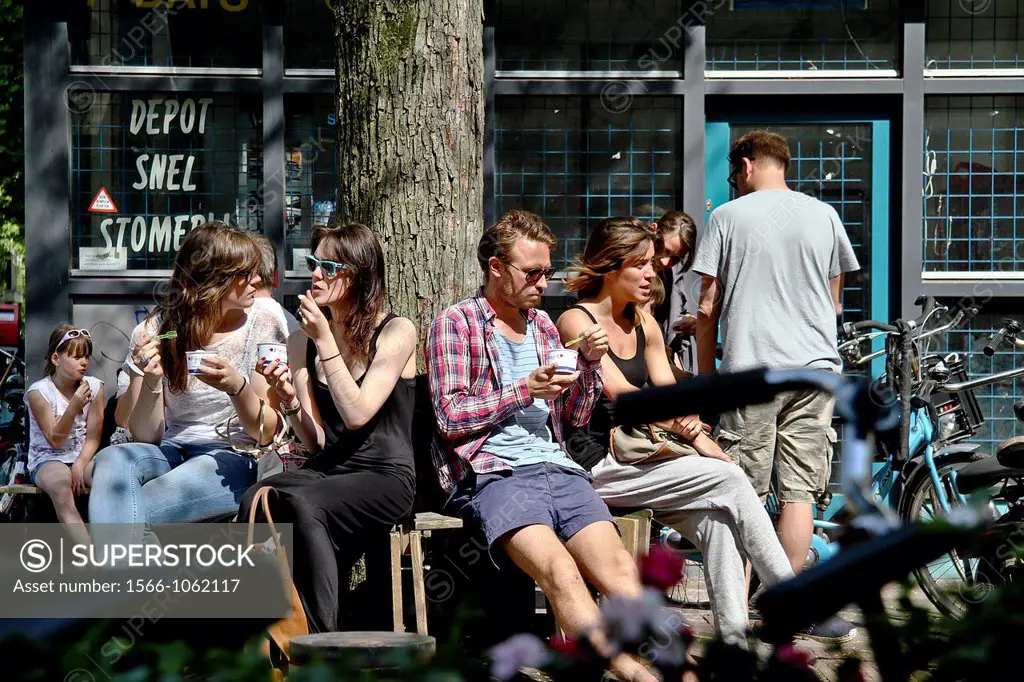 Amsterdam, people having a ice-cream