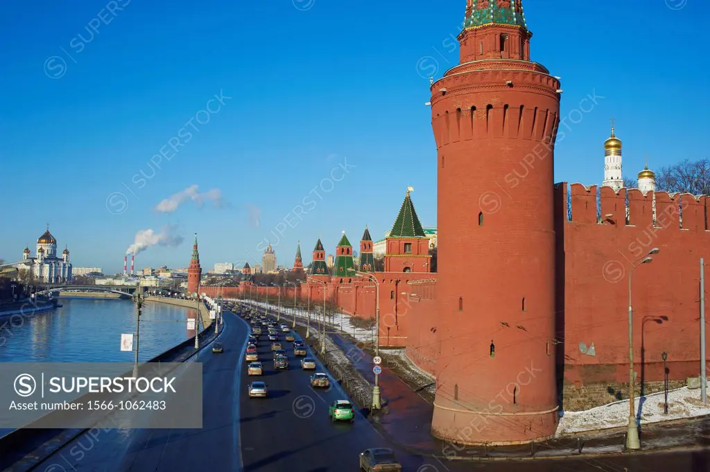 Russia, Moscow, the Kremlin Wall and Moskova river