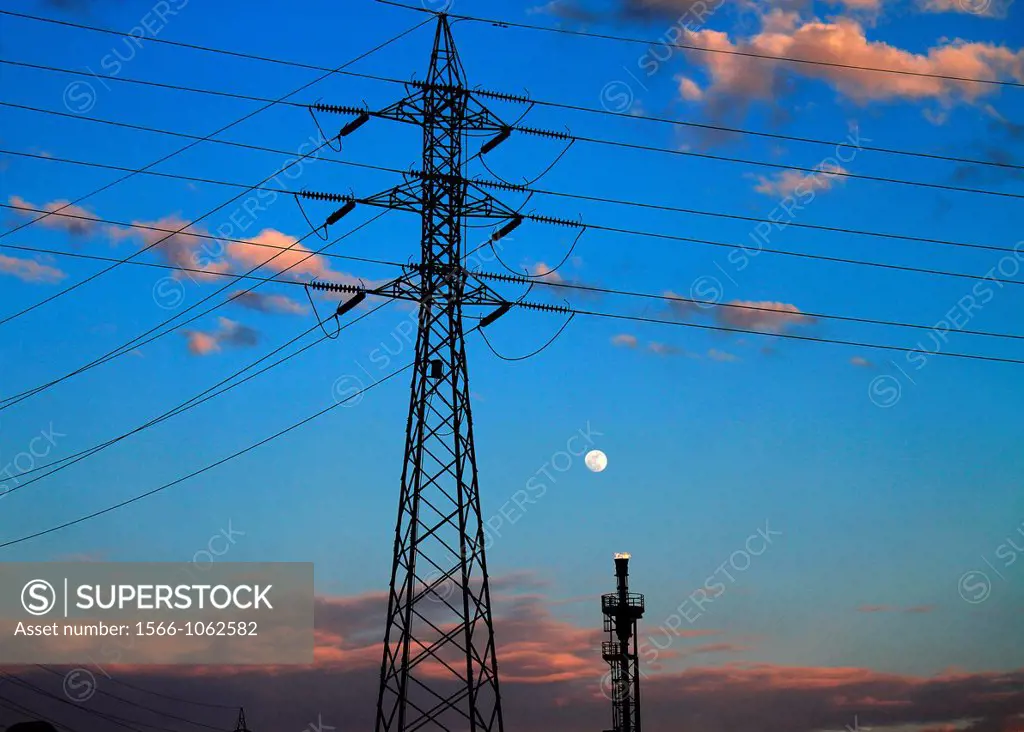 Pylon and the moon industrial lanscape