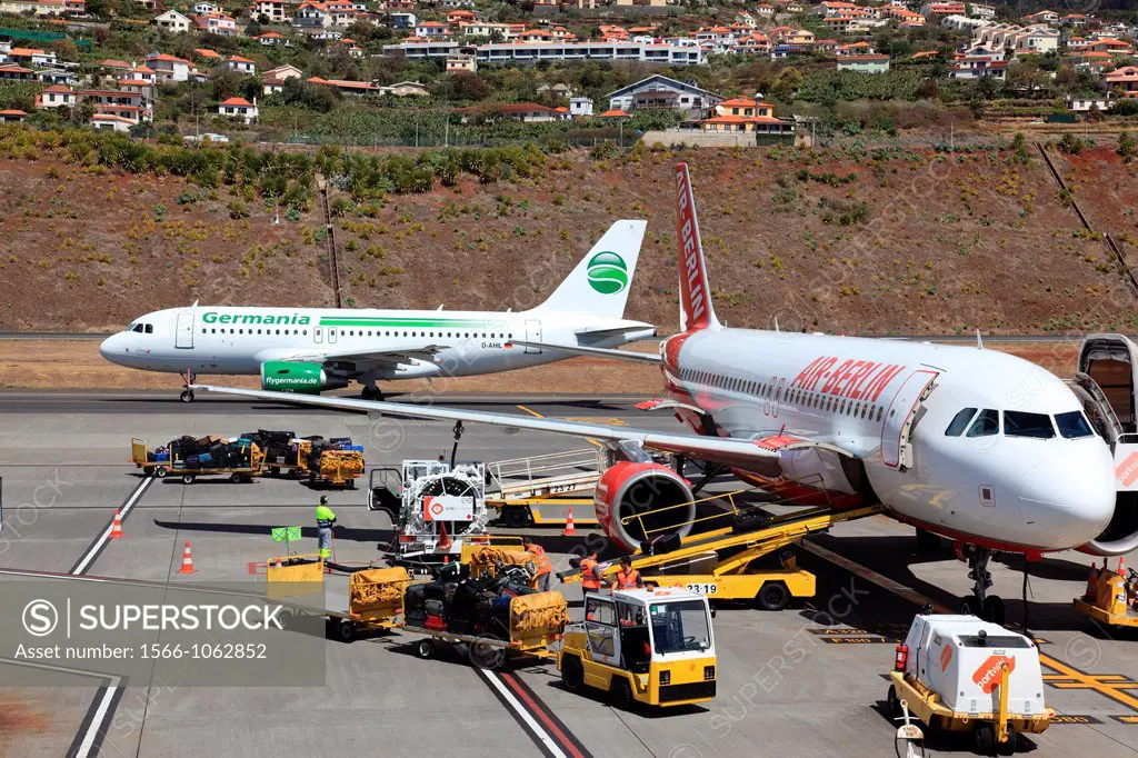 Germania and Air Berlin planes at Funchal Airport, Madeira, Portugal