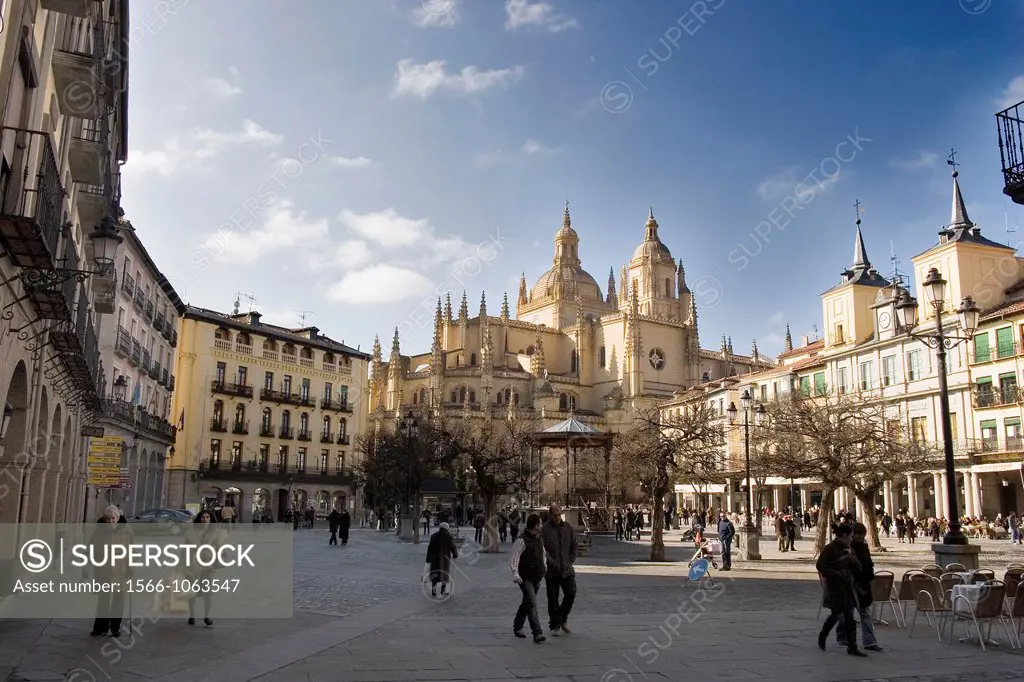 Plaza Mayor and Cathedral, Segovia, Castile and Leon, Spain, Europe