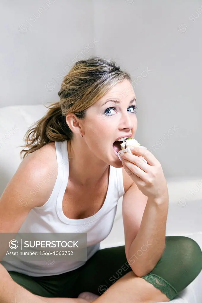 Woman, diet, gluttony, cake, appetizing, food, food and drink