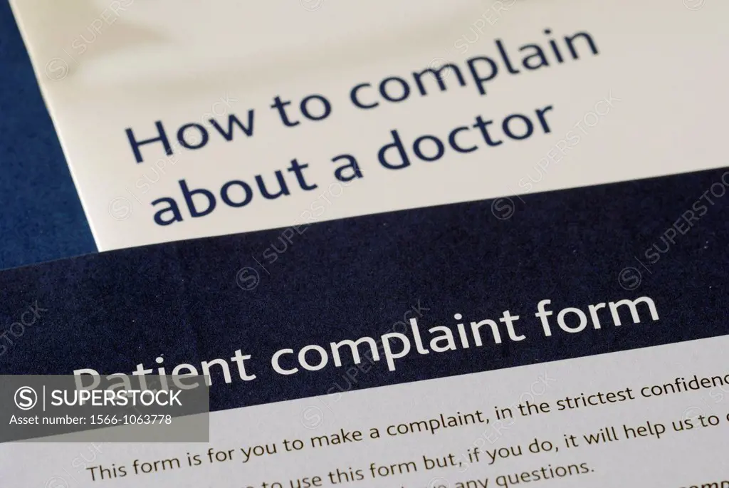Patient complaint form and details of how to complain about a doctor