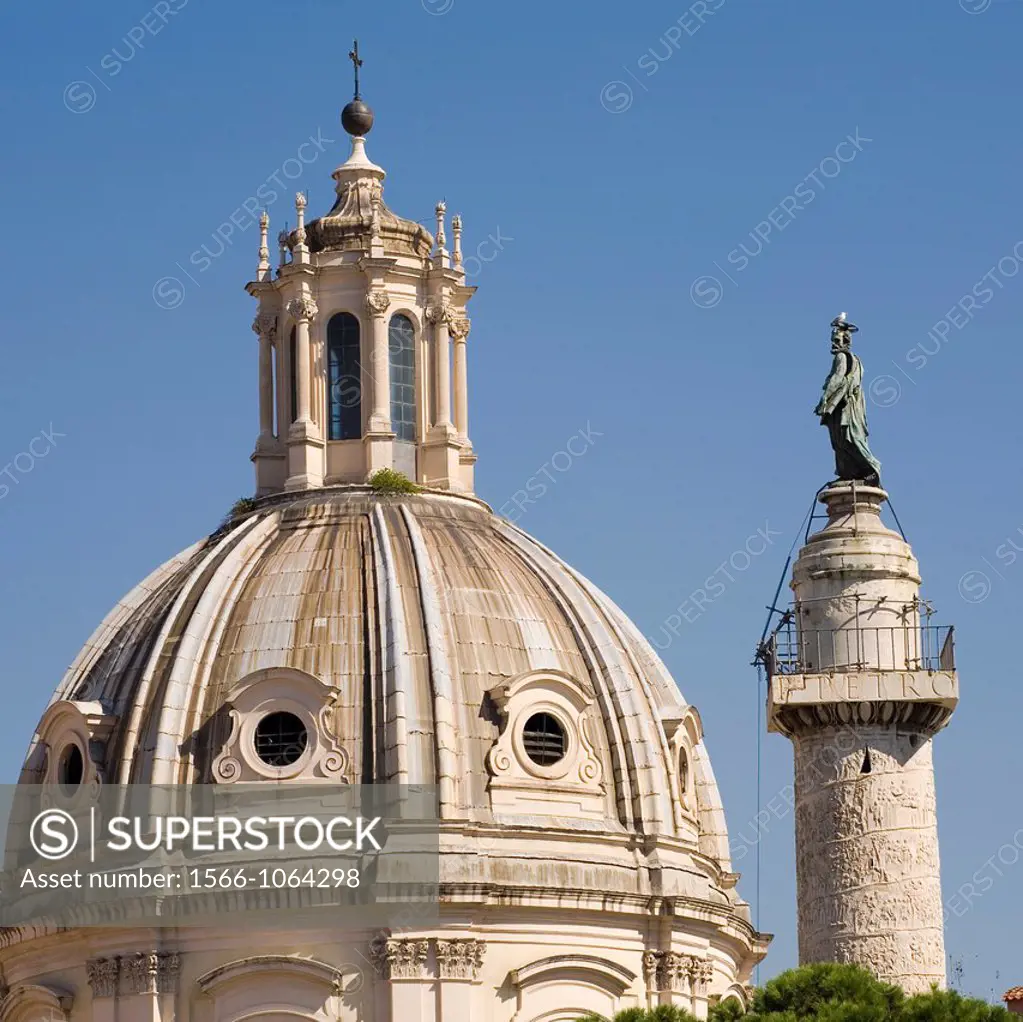 SS Nome di Maria church, Trajan´s Column, from Monument to Vittorio Emanuele II, Rome, Lazio, Italy, Europe