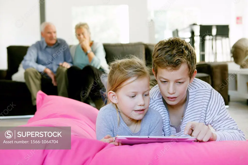 Children using tablet computer