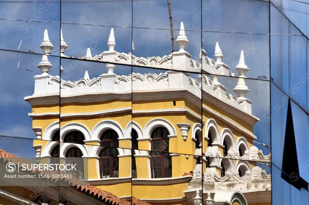 Mirror images of the Compañía de Jesús building, Potosí, Bolivia