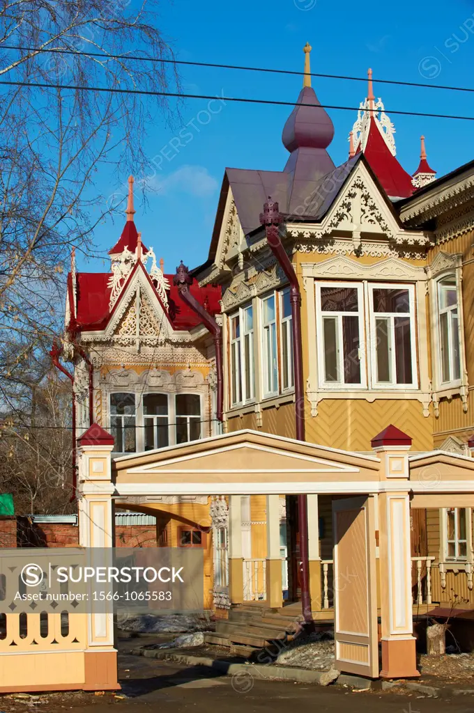 Russia, Tomsk Federation, Tomsk, wooden architecture, the Peacock house on Krasnoarmeiskaia avenue