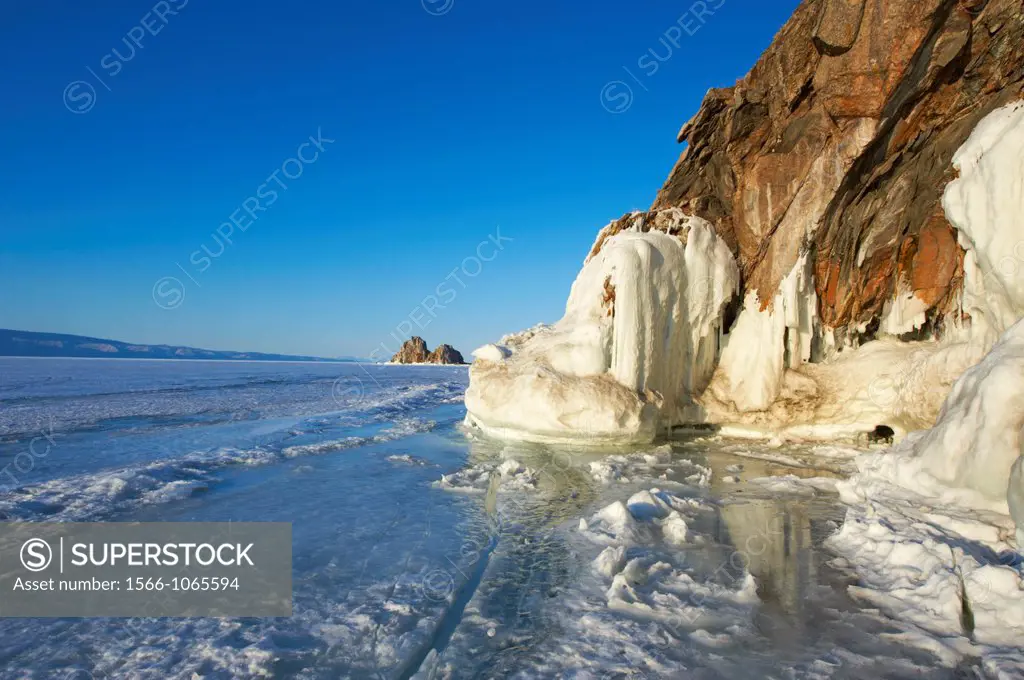 Russia, Siberia, Irkutsk oblast, Baikal lake, Maloe More little sea, frozen lake during winter
