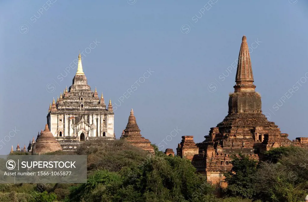 Pahtothamya Pahto foreground and Thatbyinnyu Pahto background, left, Bagan, Myanmar/Burma