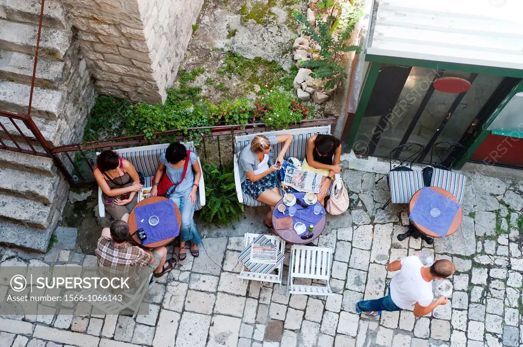 People outside a bar, Split, region of Dalmatia, Croatia, Europe