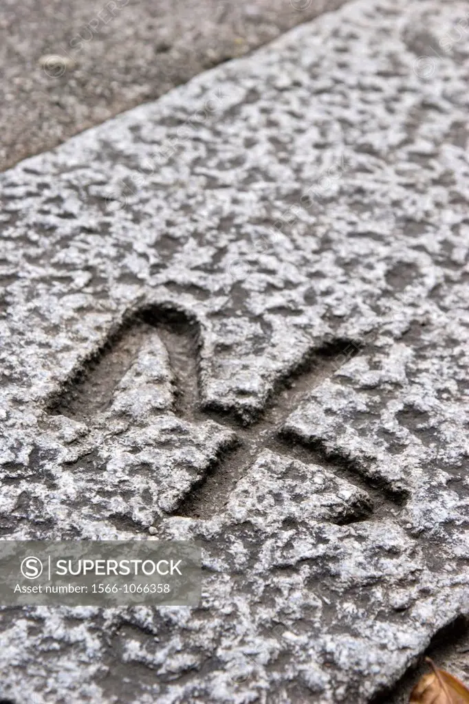 Japanese kanji character for ´child´ carved in stone at Daisen-in Temple, Daitokuji Temple, Kyoto, Kansai Region, Japan