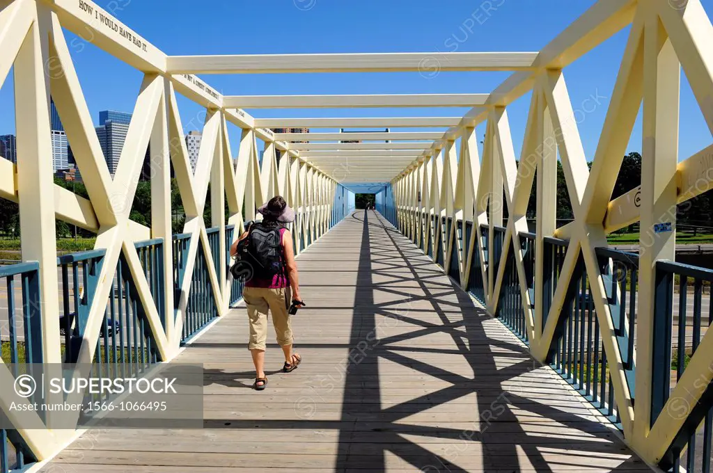 Unique walking bridge over I 94 Minneapolis Minnesota