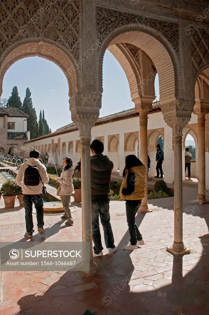 Courtyard of la Acequia, The Generalife gardens, Granada, Spain,