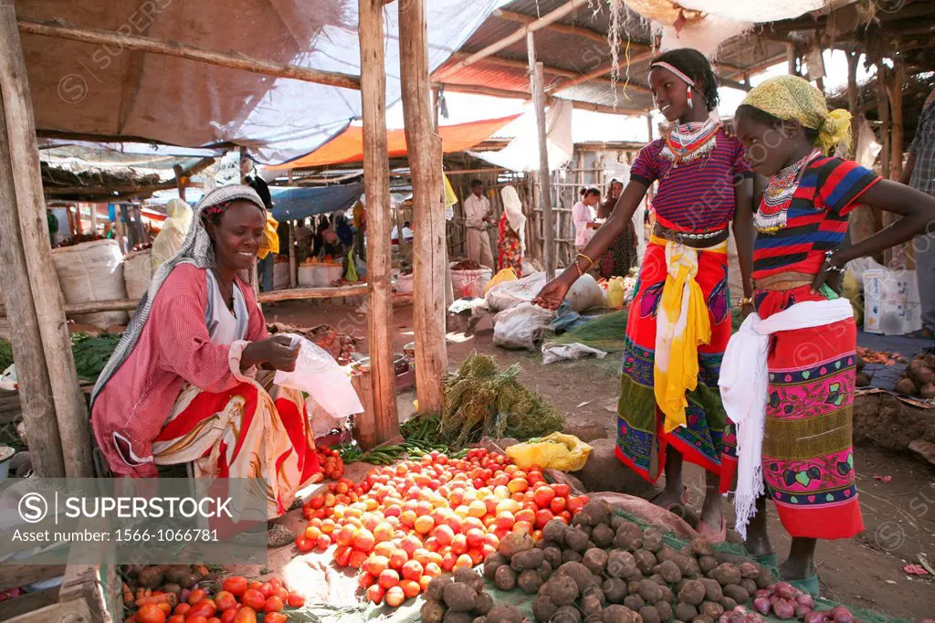 Selling goods such as milk, tea and vegetables on the market in Ethiopia, is a job carried out by women and girls