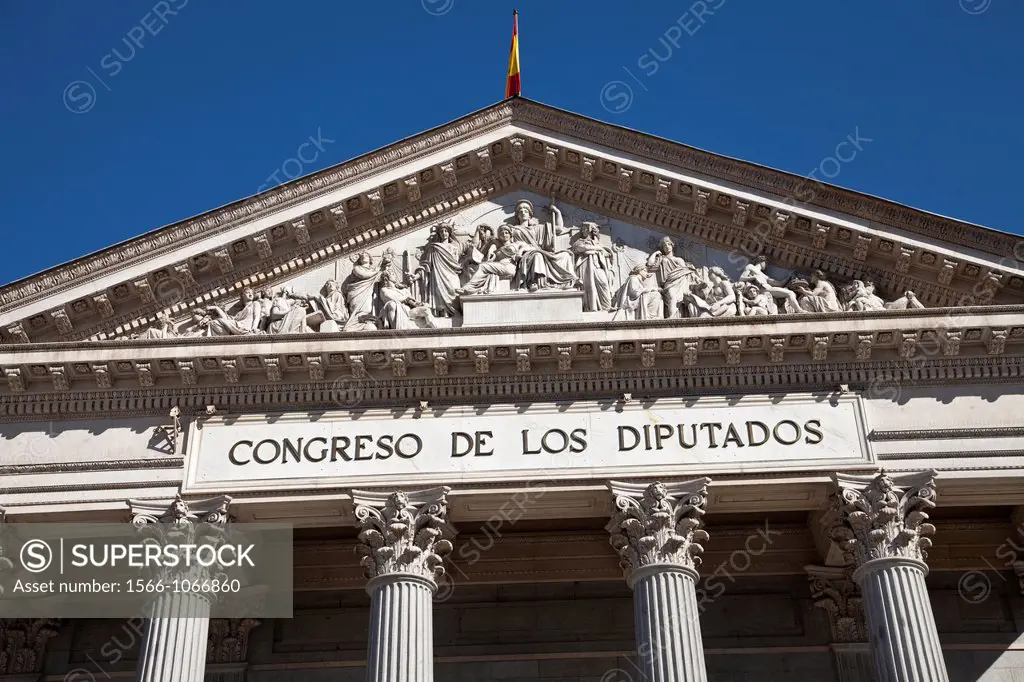 Cortes Parliament building, in Madrid, Spain, Europe