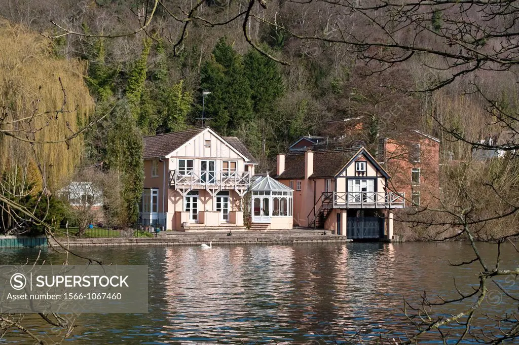 Boat House on Thames path at Henley-on-Thames, Oxfordshire, England, UK
