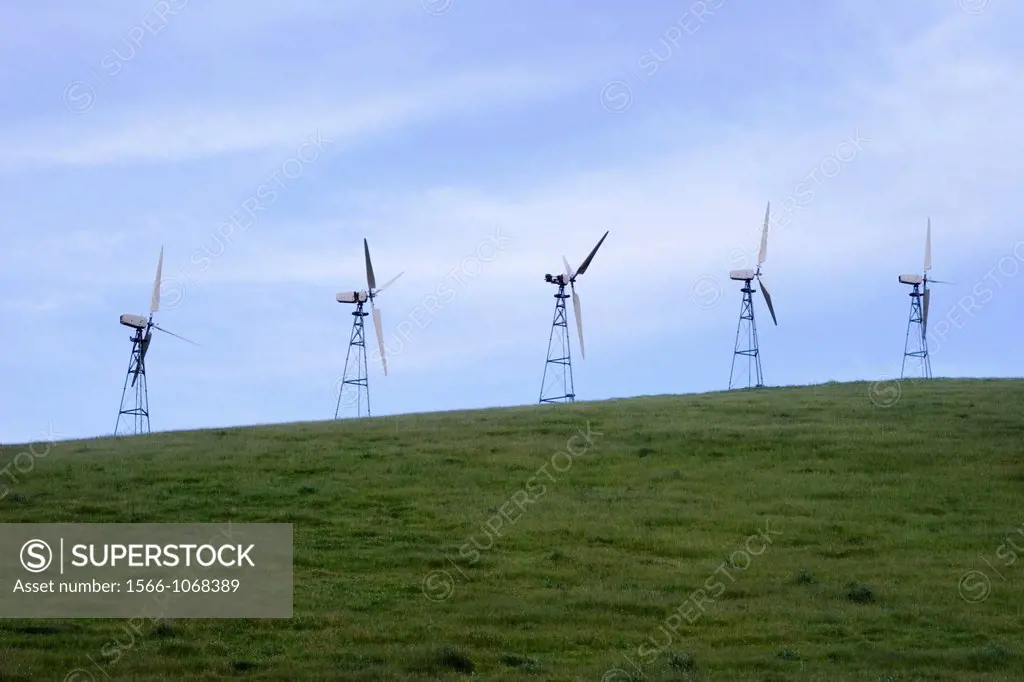 Windmills at Altamont Pass Wind Resource Area in Alameda County, California, United States of America