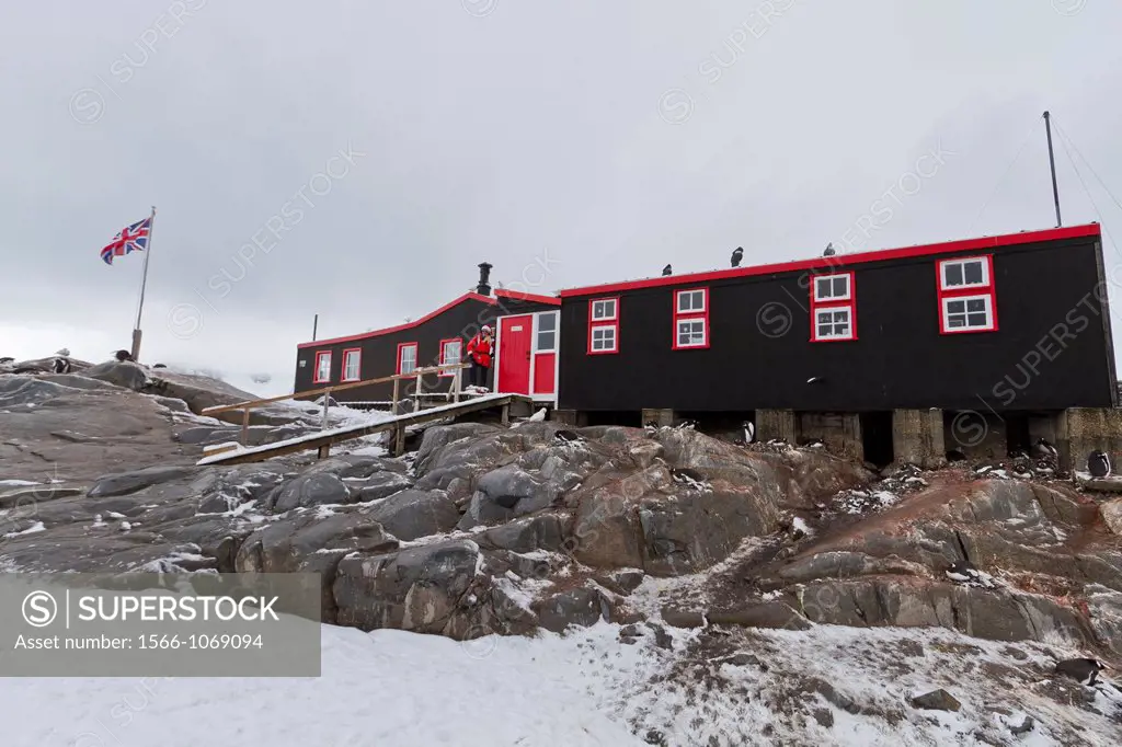 View of British Base A research station at Port Lockroy on the western side of the Antarctic Peninsula, Southern Ocean