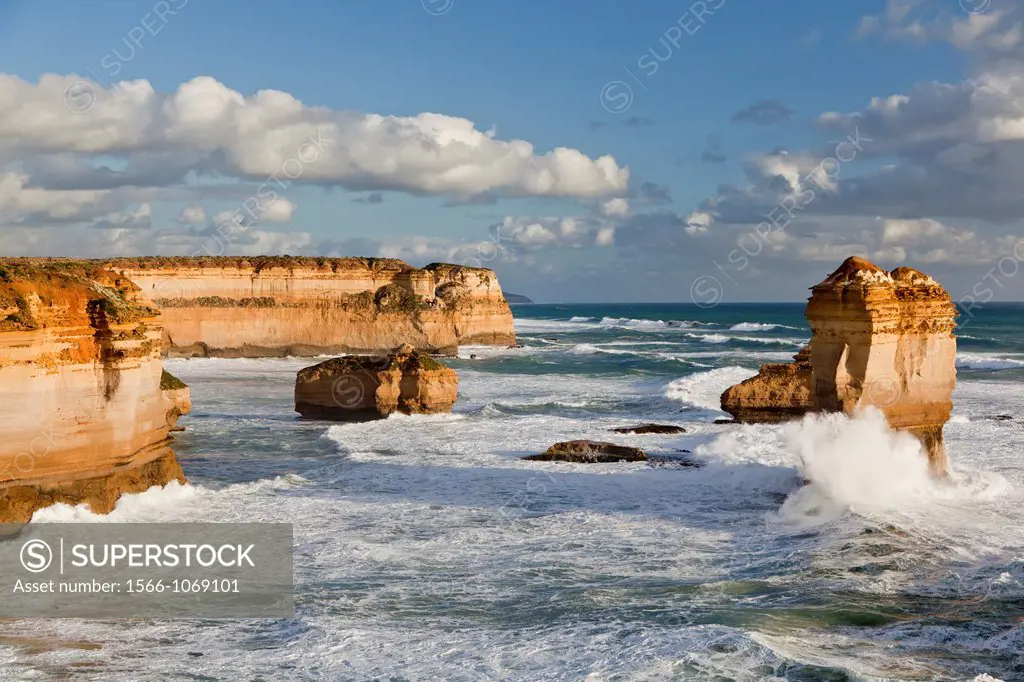 The coastline near Loch Ard Gorge, looking towards the sea stacks called 12 Apostles, Great Ocean Road, Australia The Loch Ard was a three-masted clip...