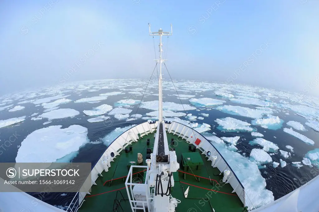 Expedition Vessel in the Pack Ice, Elevated View, Greenland Sea, Arctic Ocean, Arctic,