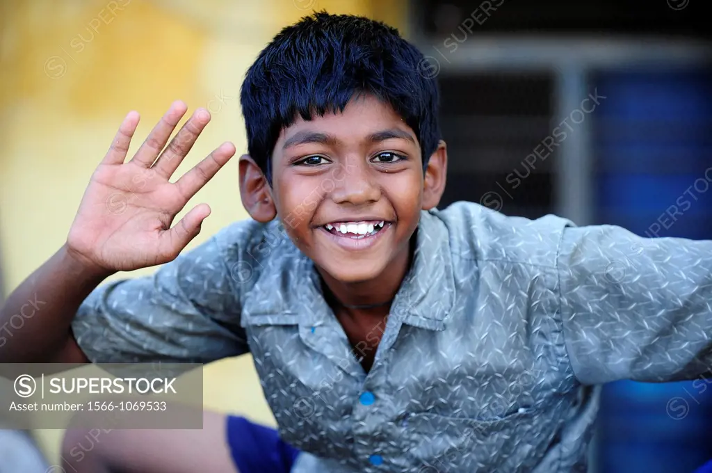 Portrait of smiling boy in Madurai,Tamil Nadu,South India,India,Asia