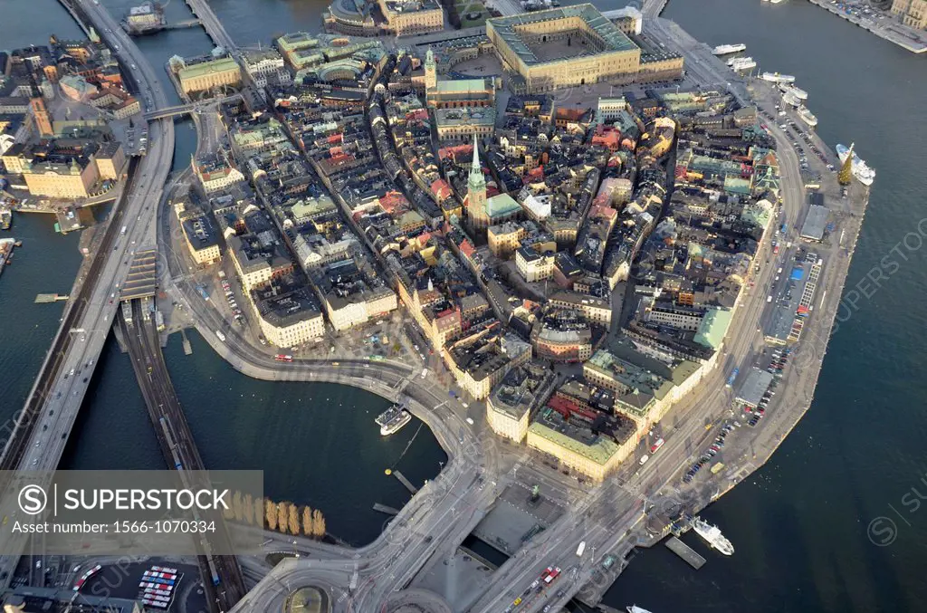 Aerial view of the Old Town, Stockholm, Sweden