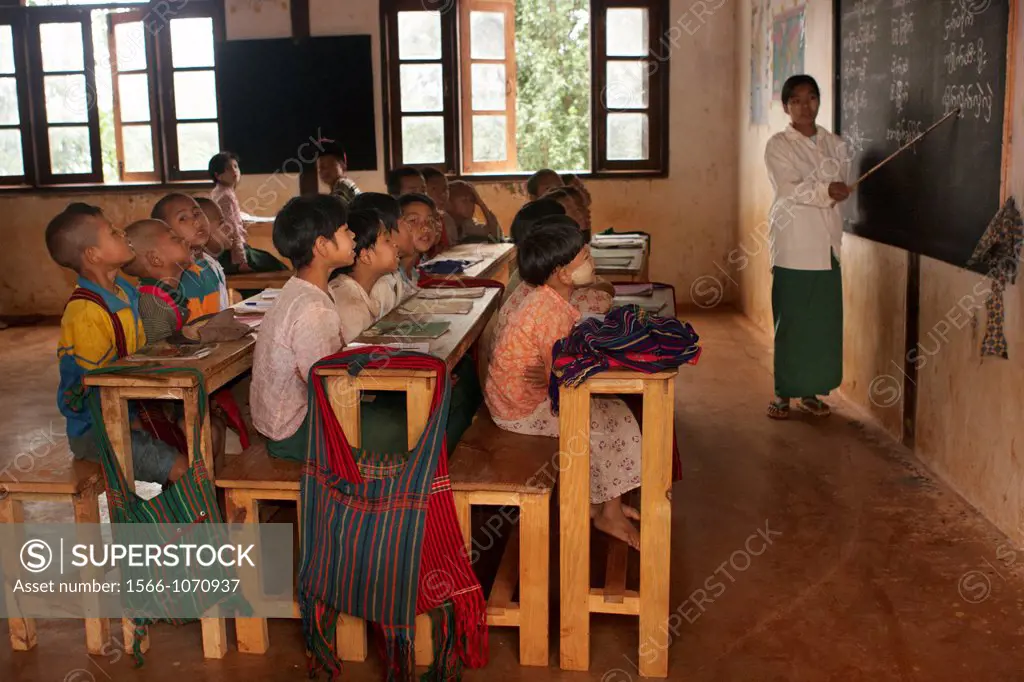 Pa-O tribe school during theTrekking from Kalaw to Inle Lake, Kalaw, Shan State, Myanmar, Burma, Asia