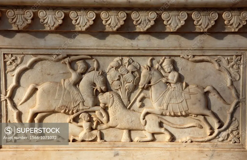 India, Rajasthan, Jaipur, Royal Gaitor, cenotaphs, stone carving, detail,