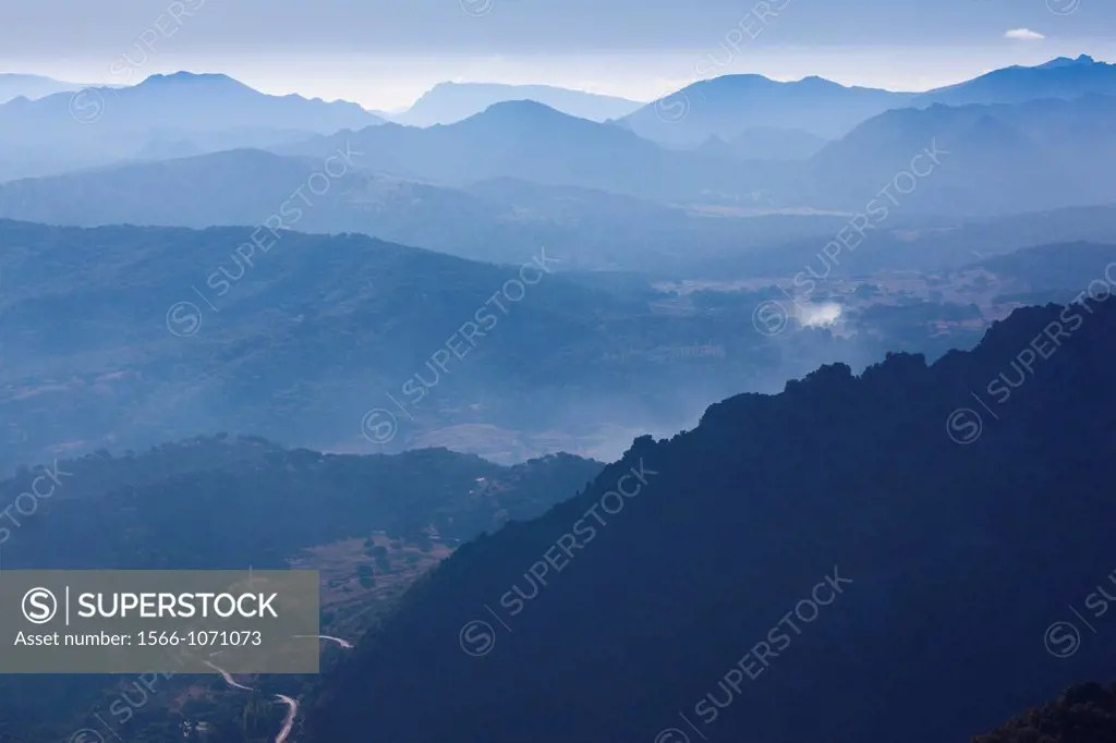 Spain, Andalucia Region, Cadiz Province, Grazalema-Zahara de la Sierra, Sierra Margarita mountain landscape, morning