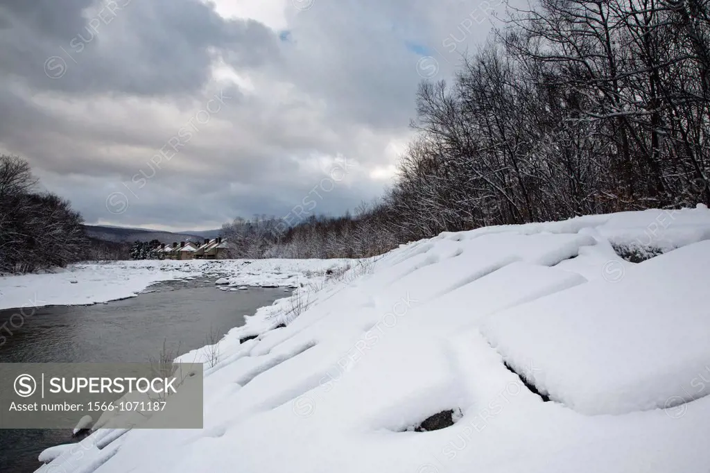 East Branch of the Pemigewasset River in Lincoln, New Hampshire USA after a snow storm