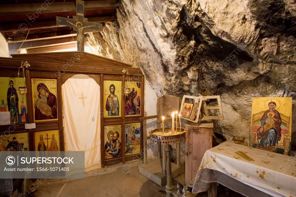 Chapel inside the cave of Ayia Sofia, Crete, Greece