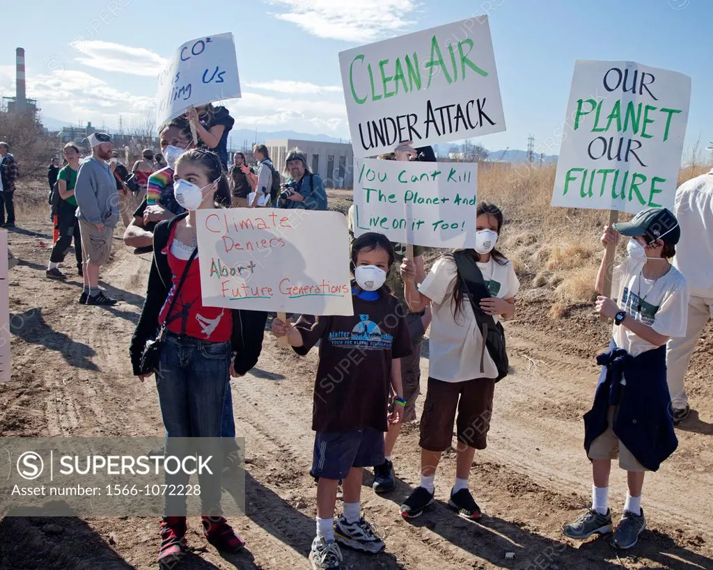 Commerce City, Colorado - Environmentalists and community residents protest the contamination of Sand Creek and the South Platte River with cancer-cau...