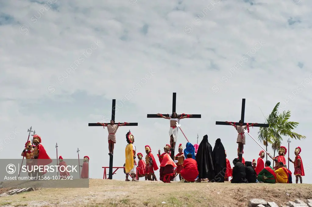 Performance of the passion of Christ at the Cutud crucifixion site during the traditional crucifixions held on Good Friday, San Fernando, Pampanga, Ph...
