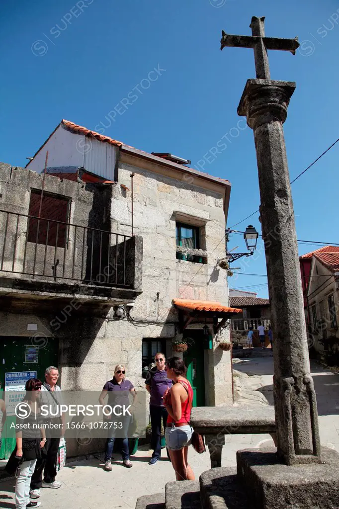 Tourists on a street in Combarro, Galicia, Spain, Europe