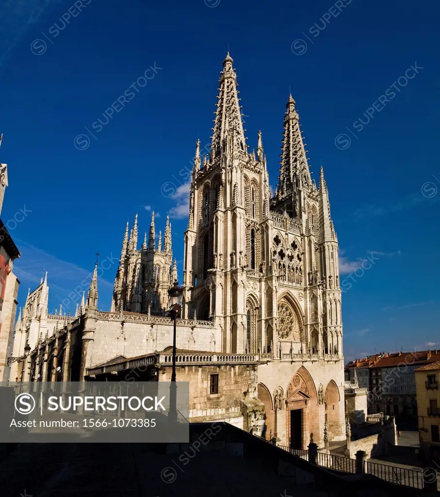 Burgos Cathedral, dedictaed to Virgin Mary, was builtin 13th century  Recognized as UNESCO world heritage site  Burgos, Castille y León, Spain