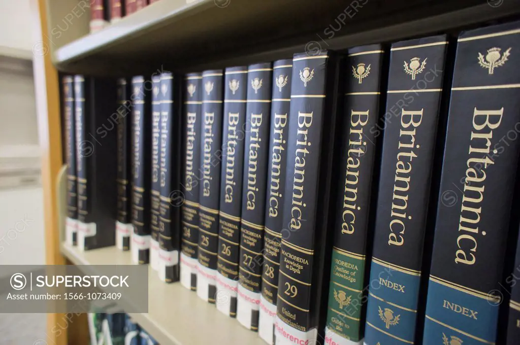 The multi-volume Encyclopaedia Britannica is seen on a library reference shelf in New York The company announced it would be shelving the print editio...