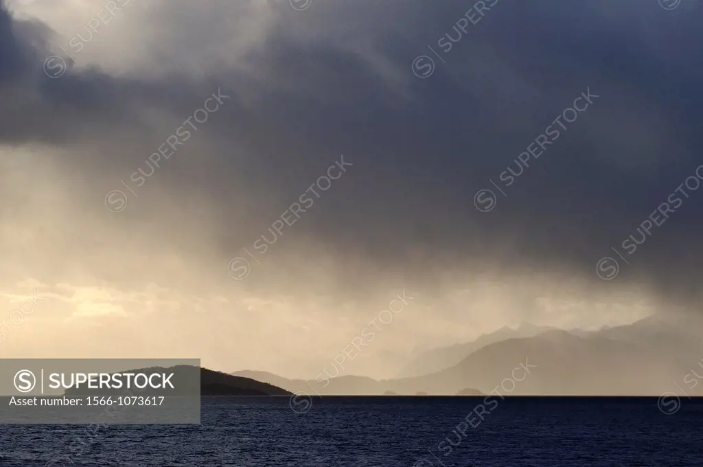 storm over the fjord Almirantazgo, Tierra del Fuego, Patagonia, Chile, South America