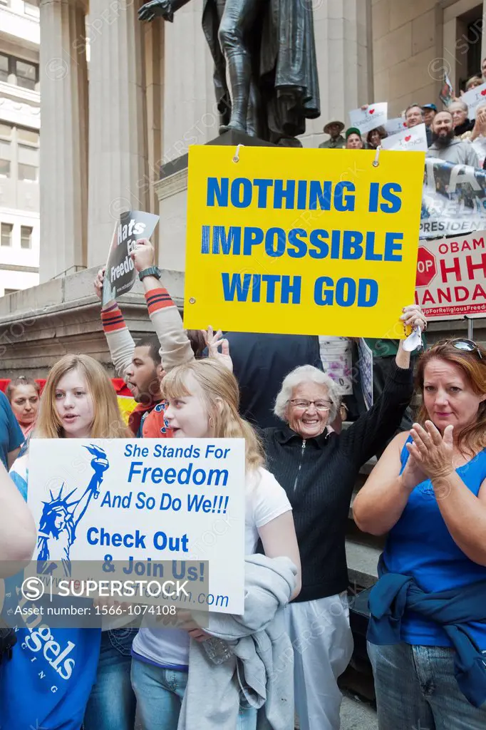 Members of various religious pro-life groups protest in front of Federal Hall in New York against the implementation of President Barack Obama´s healt...