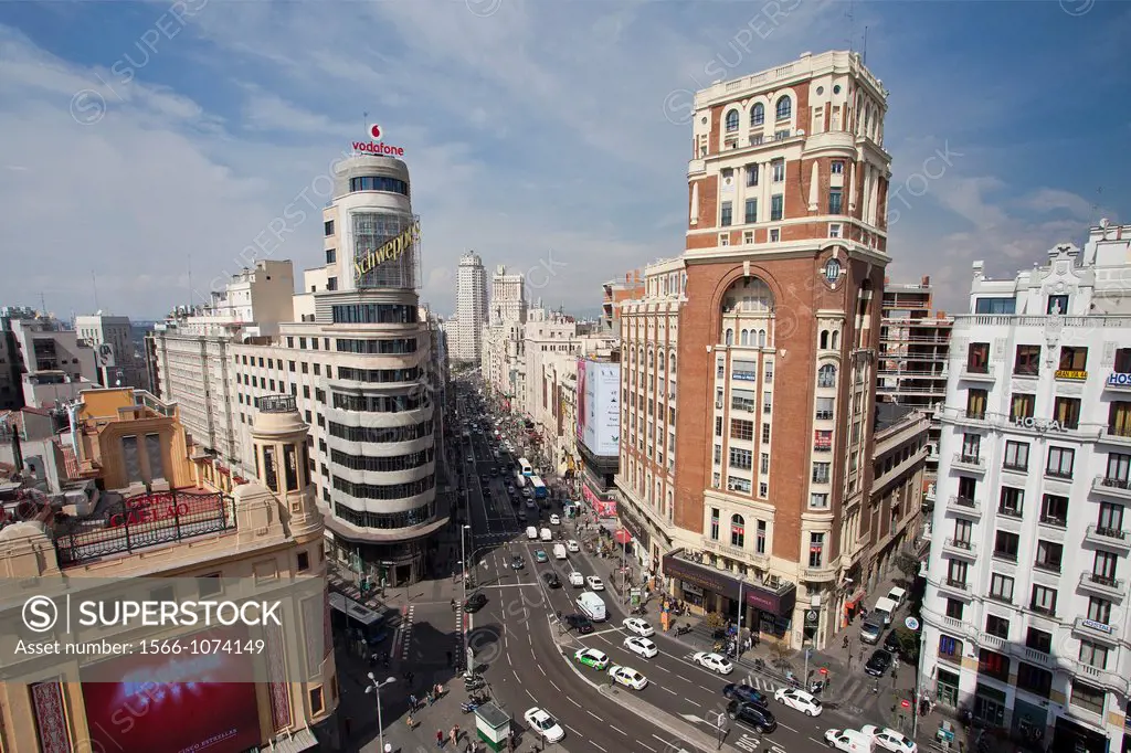 Spain , Madrid City, Callao Square and Gran Via Avenue