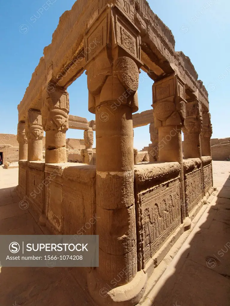 Colonnade. Dendera temple dedicated to Hathor goddess. Upper Egypt.