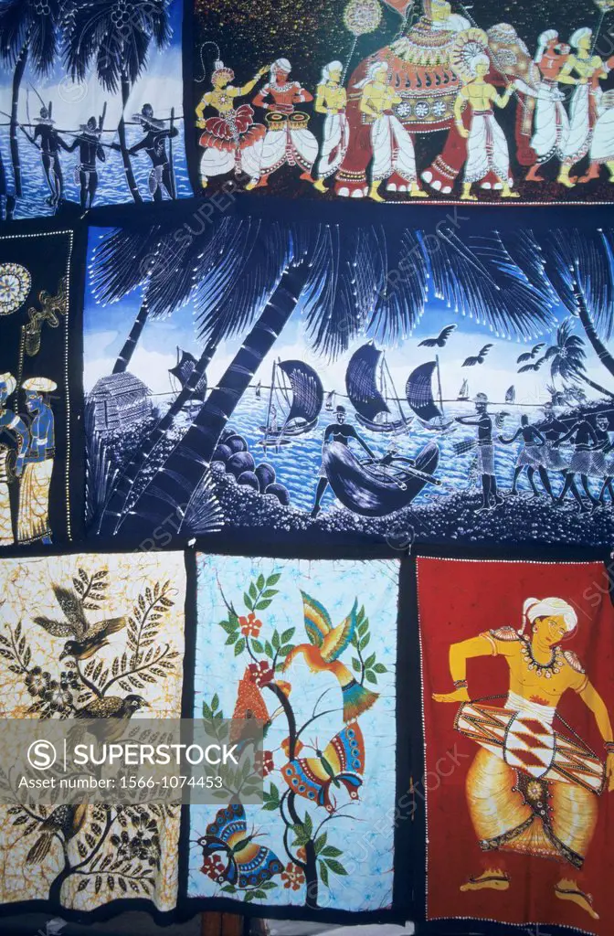 Batiks and paintings on silk, market of Kandy, Sri Lanka